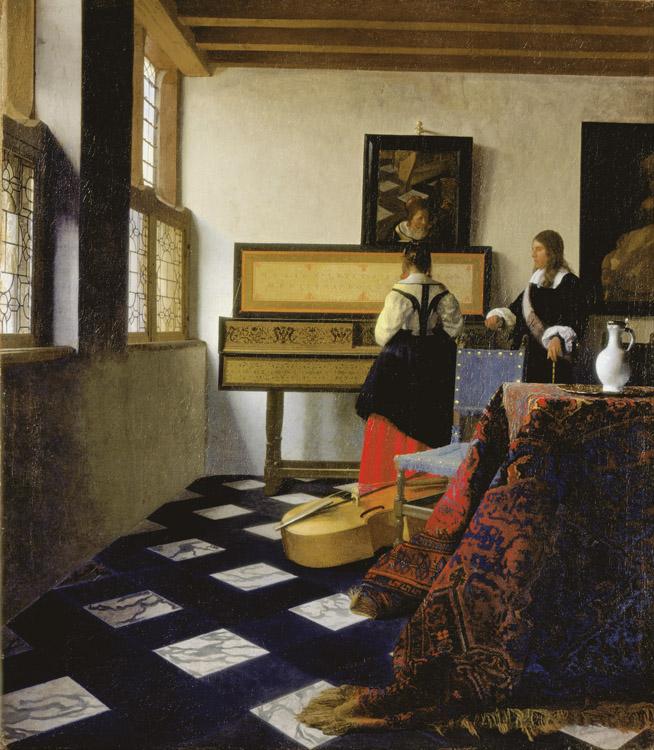 VERMEER VAN DELFT, Jan A Lady at the Virginals with a Gentleman (detail)  wt oil painting picture